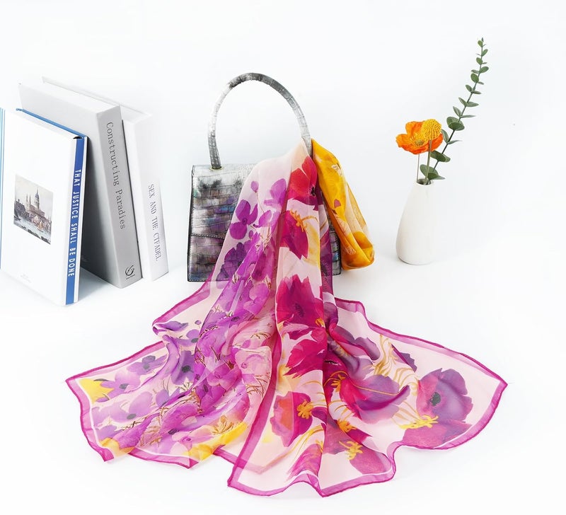 E-Clover Women Soft Floral Print Shawl Chiffon Sheer Scarf - Image 5
